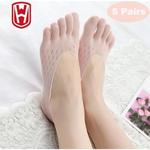 Worthdefence 5 Pairs Women Sports Yoga Socks Five Toes Compression Socks Slipper Anti Slip Summer Breathable Lady Pilates Dance