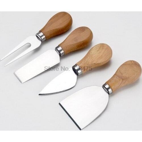 By dhl 50set 4pcs/set Oak bamboo wood Handle Cheese slicer Kit Kitchen Cooking Tools cutter