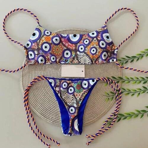 QINJOYER Bikini Thong Swimsuit Women Print Bikini Brazilian Swimwear Backless 2021 Swimsuit 2 Pieces Bathing Suit Women Bikini