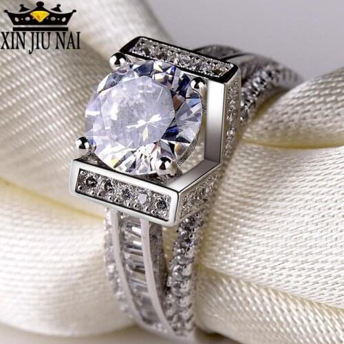 Luxurious Geometric retro Rings For Women Engagement Rings Anillos Crystal Bague Femme Anel Feminino silver 925 jewelry masonic