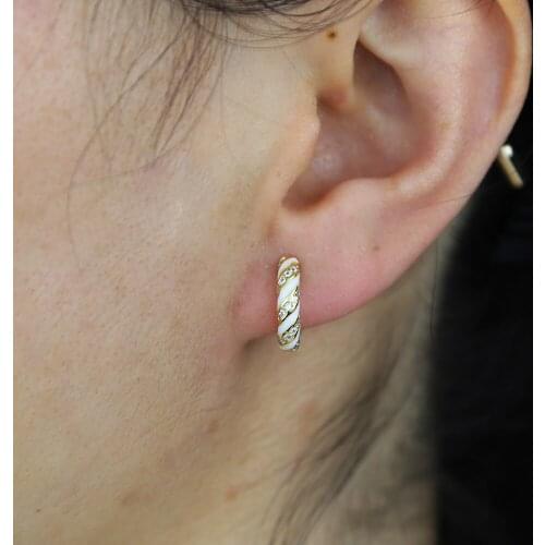 Rainbow colorful enamel screw shape hoop earring plated Gold color Hoop Earrings paved Clear Zircon Earrings For Women Jewelry