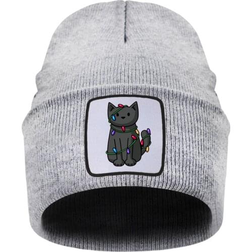Christmas Cats Keep Warm Knitted Winter Hat Women Breathable Bonnet Ladies Cap Black 2020 Fashion Elastic Chapeu Unisex Caps