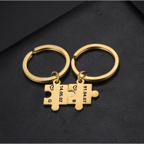 Sipuris Custom Name Date Puzzle Keychain Personalized Couple Key Ring For Girlfriend Lovers Friend Car Key Holder Jewelry Gifts
