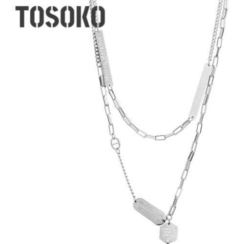 TOSOKO Stainless Steel Jewelry English Tag Multi-Layer Overlapping Necklace DetachableCool Clavicle Chain For Women BSP778