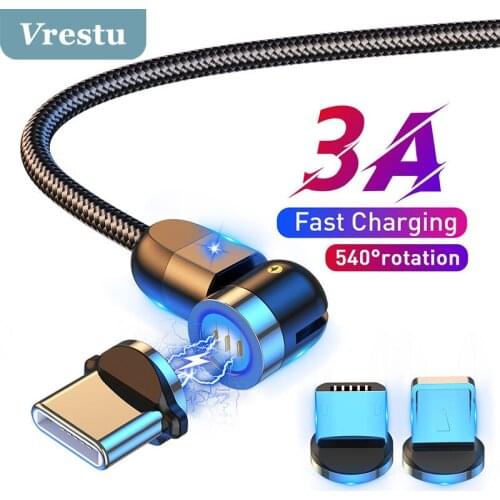 540 Rotate Magnetic USB Type C Cable for iPhone 13 12 Samsung S21 Phone Fast Charging Cabo Cord Magnet Charger Micro USBC 3A LED