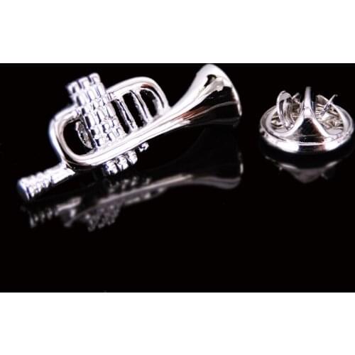 High quality silver horn Brooch fashion women jewelry music pin mens and womens shirt hat scarf suit LAPEL BADGE PIN gift