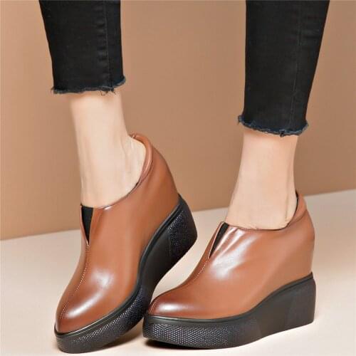 Chunky Platform Oxfords Shoes Women Genuine Leather Wedges High Heel Ankle Boots Female Round Toe Fashion Sneakers Casual Shoes