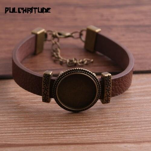 1pcs PU Bracelets Bangles Base Setting Cuff Blank Trays Brazel Fit 18mm Glass Cameo Dome Cabochon DIY Jewelry Findings P6710
