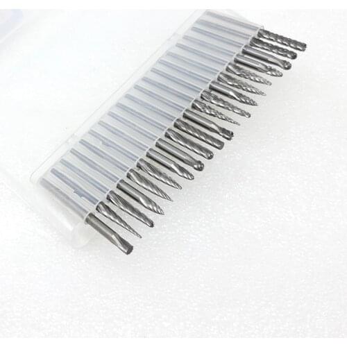 20Pcs/set 3x3 Rotary Tool Burr Drill Bit Set Tungsten Carbide Milling Cutter Cutting Edge Head Metal Woodworking Carving Tools
