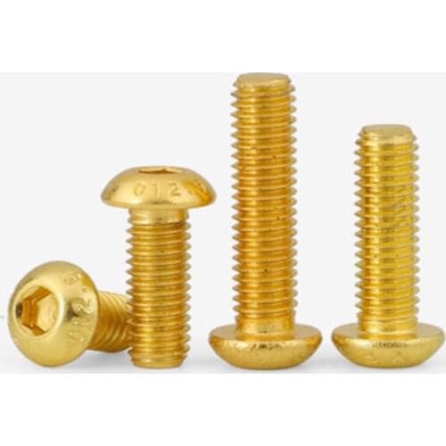 10Pcs G12.9 iso7380 half round Titanium plated Gold Hex Screw M2 M2.5 M3 M4 M5 titanium plating gloden button head Screw
