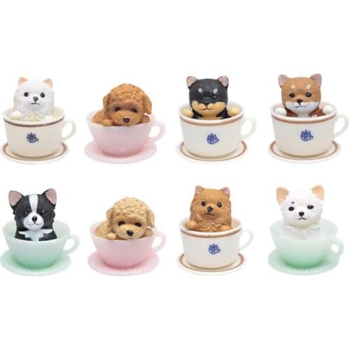 8pcs/lot Japan Korea original Tea cup dog/cat/animal set figure model cross anime kawaii cute toy for kid Home/Office Decoration
