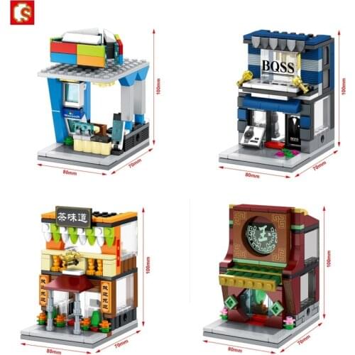 SEMBO Blocks Mini Shop DIY Building Bricks Micro street Store Cute architecture Educational toys for Children SD6084-SD6087