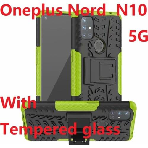 Hybrid Phone Cases For Oneplus Nord N10 5G Hard Case + Tempered Glass Soft Gel stand Protection Oneplus Nord N100 Silicon Cover