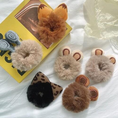 Children Cute Soft Faux Fur Bear Snails Fox Ears Elastic Hair Bands Girls Lovely Scrunchies Rubber Bands Kids Hair Accessories