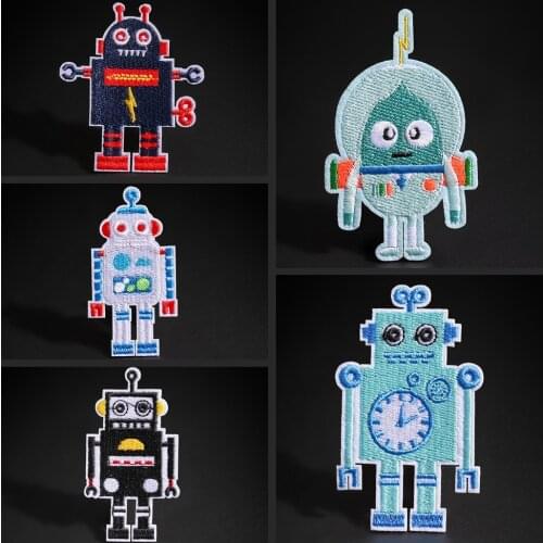 Children Cartoon Patches Smart Robot DIY Embroidered Stickers Clothing School Bag Iron on clothes badge