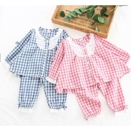 Kids Pajamas Sets 2019 Fashion Plaid Girl Pajamas Suit Kids Long Sleeve Loose Casual Sleepwear Toddler Tops+pants Nightwear Sets