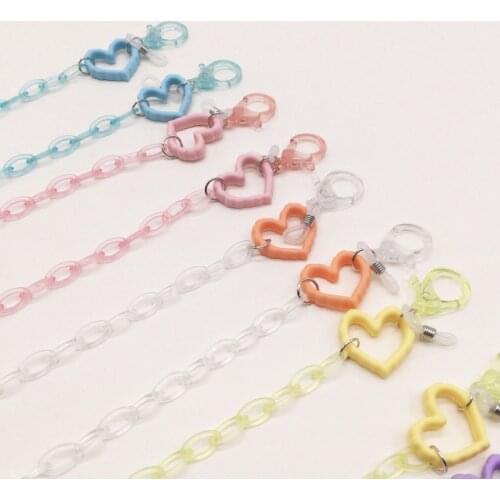 Children Masks Chain Creative Cartoon Heart Colorful Acrylic Mask Rope Holder Non-slip Eyeglass Accessories For Kids Student