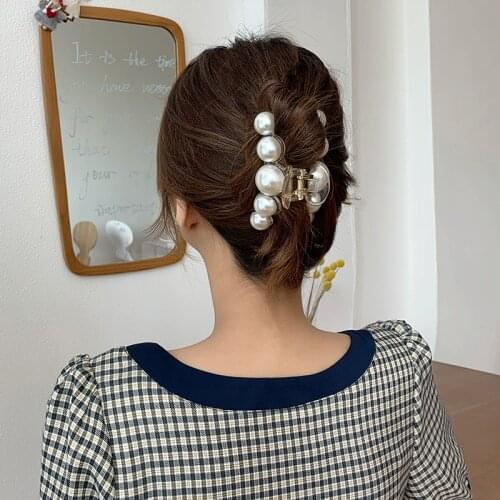 Elegant Pearl Womens Hairpin Shiny Large Medium Small Hairpins Crab Accessories Geometric Hairpins on The Back of The Head
