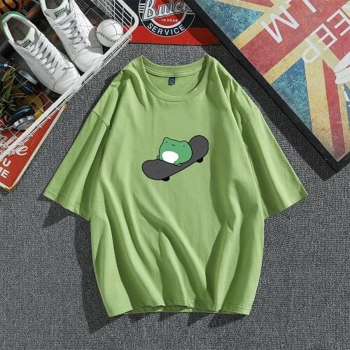 Funny T Shirts for Men Skateboard Frog Cute Graphic Tee Women Tshirt Green Aesthetic Oversized T-shirt Harajuku Summer Tops
