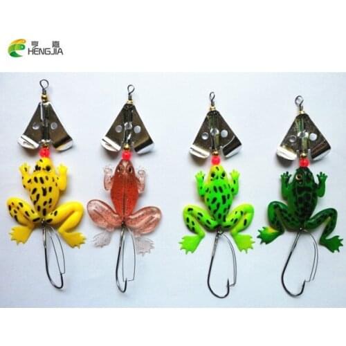 HENGJIA 8 pcs/lot All Water Fishing Lure Frog Soft Lure 9cm 6.2g Selicone Bait with Spinner Bass Carp Fishing Tackle