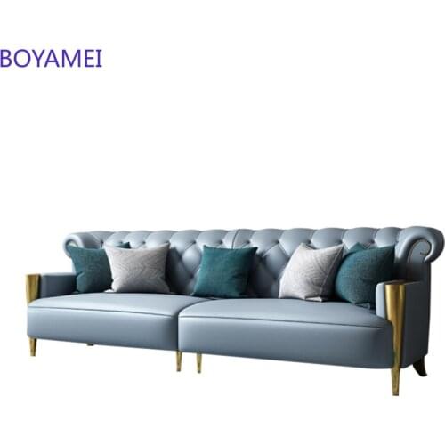 Italian light luxury leather sofa modern minimalist living room combination of high-end furniture luxury stainless steel