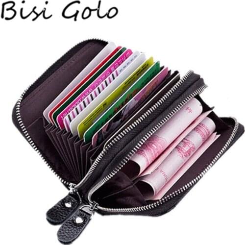 BISI GORO 2020 RFID Blocking Card Holders Double Zippe Cards Wallet Brand Women Men Large Capacity Business Credit Card Hoder