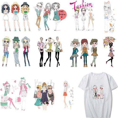 Pretty Girl Patch Set Iron-on Transfers Parches for Clothes DIY T-shirt Applique Heat Transfer Vinyl Parch Stickers on Clothing