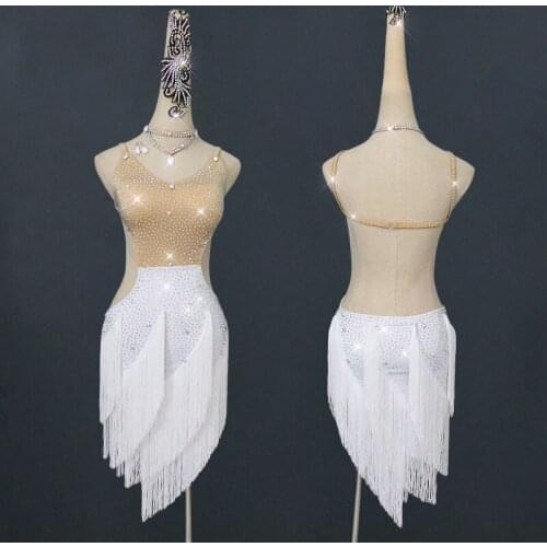Latin dance dress women white Sumba Rumba Competition Dancing Wear Adult High Quality Latin Dress modern dance diamond costume