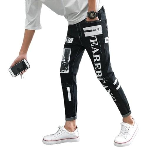 Summer 2020 Fashion mens jeans hip-hop trendy feet pants Hong Kong style brand casual denim Korean Slim mens pencil pants