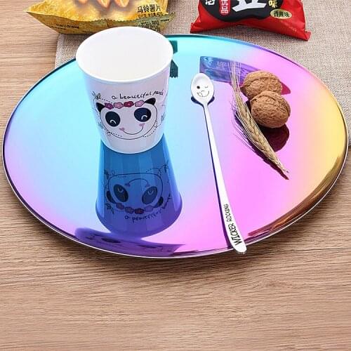 Stainless steel storage tray color metal round object plate European colored titanium fruit copper pendant