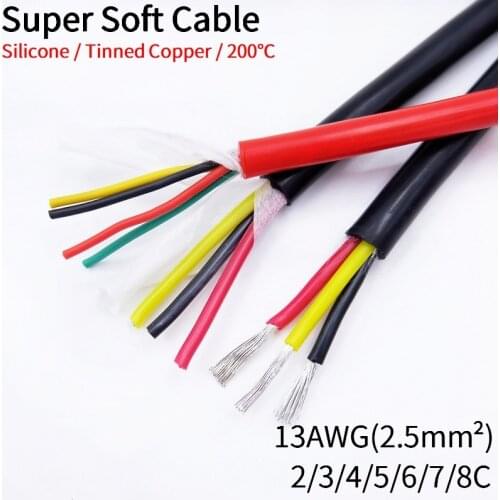1M Sheath Wire 11AWG Silicone Rubber Super Soft 2 3 4 Cores Multi Pins Flexible Insulated Black Power Cord Signal Copper Cable