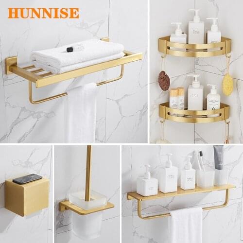 Bathroom Hardware Set with Quality SUS304 Stainless Steel Bath Hardware Set Bathroom Towel Rack Brushed Gold Hardware Sets