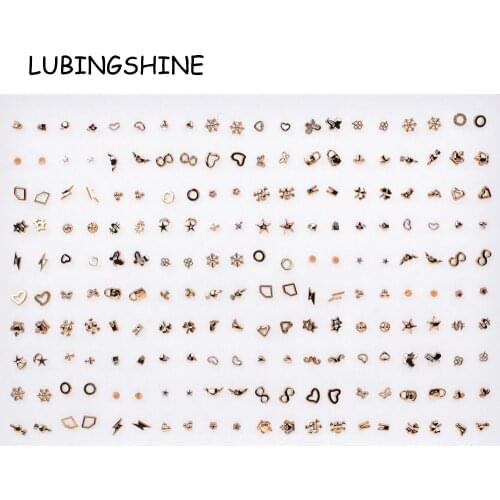 100 Pairs/lot Women Acrylic Gold Silver Color Mix Small Stud Earrings Set Girl Child Cross Heart Jewelry Gift Random Style