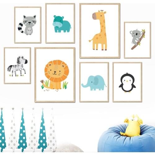 Lion Zebra Elephant Giraffe Penguin Koala Bear Baby Wall Art Canvas Painting Nordic Posters Prints Wall Pictures Kids Room Decor