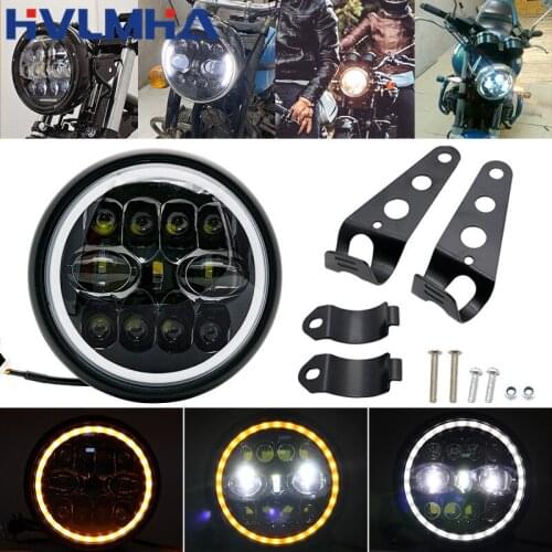 New Round 7.5" LED Motorcycle Headlight Hi&Lo HeadLamp Bulb DRL with Angel Ring for Harley Sportster Cafe Racer Bobber Motorcycl