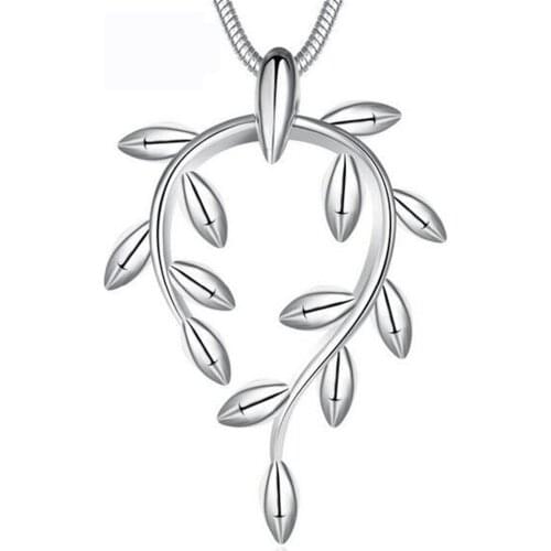 925 Sterling Silver colorSparkling Leaves Long Pendant Necklace, Clear Women Pendants & Necklaces Jewelry