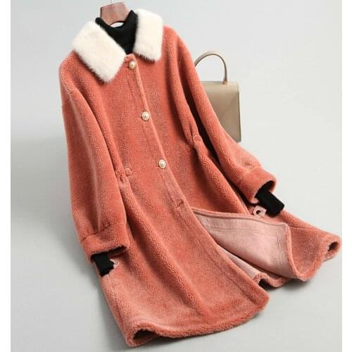 Real Fur Coat Women Clothes 2020 Long Autumn Winter Jacket Fashion Mink Fur Collar Korean 100% Wool Fur Coats KQN18125 KJ5612