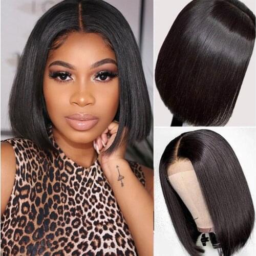 Maki 10 Inch Blunt Cut Bob Wig Brazilian Lace Front Human Hair Wigs Straight Bob Wig for Women Remy 4X4 Lace Closure Bob Wigs
