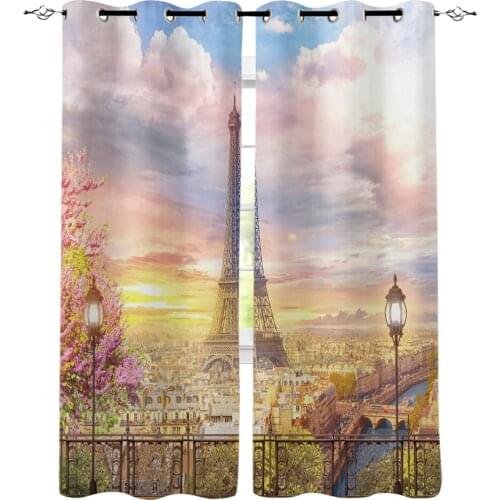 Paris Tower Flowers House Building Printed Window Curtains Living Room Bedroom Curtains Polyester Cloth Home Decor