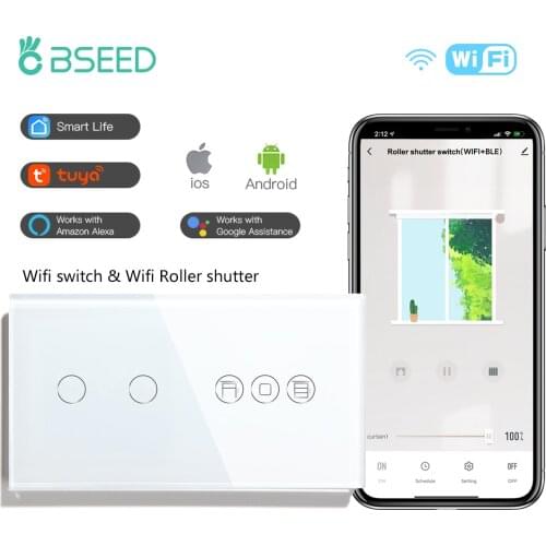 Bseed Wifi Shutter Switch Smart Touch Roller Blind Switch Smart 1/2/3Gang 1/2/3 way Touch Light Switch App Control Google Alexa