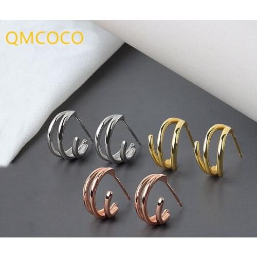 QMCOCO Design 925 Silver Earrings Charm Women Trendy Jewelry Vintage Simple Retro 3 Layers Party Accessories Gifts