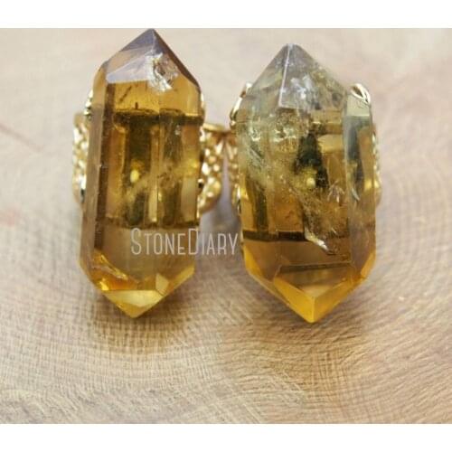 RM11526 10Pcs Best Seller Smoky Topazs Ring Prong Setting Gold Plating Double Point Ring Sale Adjustable