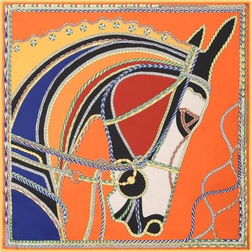 Luxury Horse Women Twill Silk Square Neck Scarf 2021 Brand Print Hijab Foulard Female Neckerchief Bandana Shawl Wraps Headband