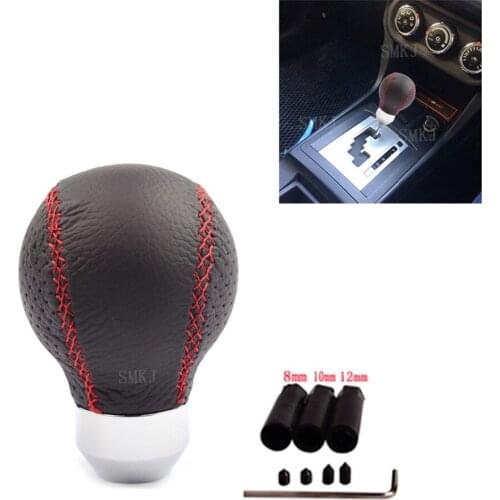Car shift lever shift knob head leather red needle pull lever knob universal manual