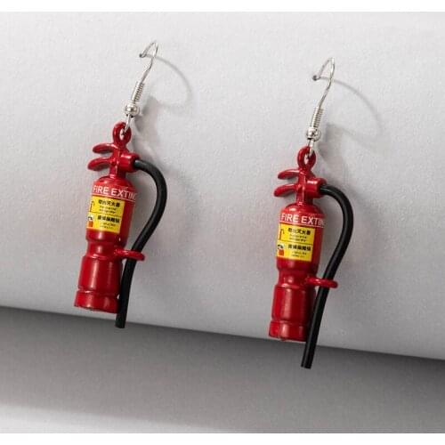 Docona Simulation Fire Extinguisher Drop Earrings for Women Creative Metal Alloy Red Earrings Female Party Jewelry Gift серьги