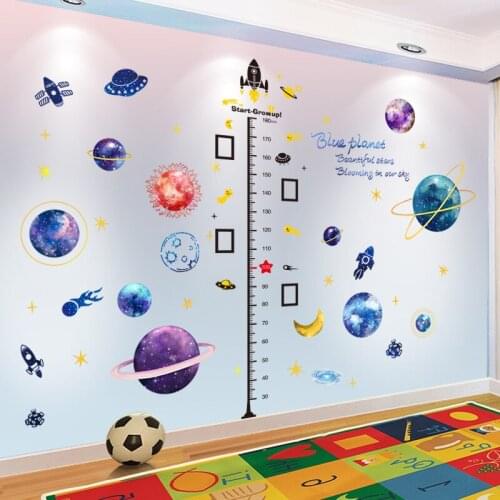 [SHIJUEHEZI] Height Measure Wall Stickers DIY Cartoon Planets Spacecraft Wall Decals for Kids Rooms Baby Bedroom Home Decoration