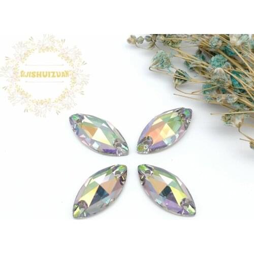 High-quality Ghost light 001GL Horse eye Crystal Glass Sew-on Rhinestones with two holes DIY wedding Dresses and Clothes