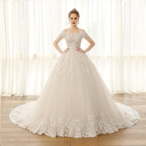 SL6804 short sleeve wedding dress lace off shoulder plus size bride bridal gowns beading applique cheap sexy wedding ball gown