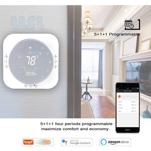24V American Standard Programmable Heat Pump Thermostat Indoor Temperature Regulator LCD Touch Smart WiFi Switch