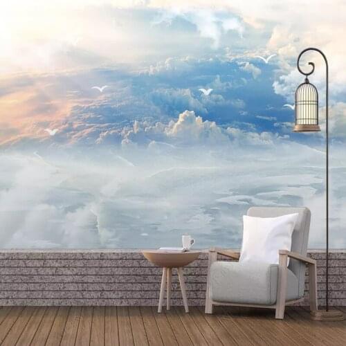 Home decoration blue white clouds wallpaper HD artistic conception blue sky film and television wall sky beauty decorative mural
